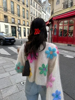 Wool-Blend Colorful Flower Cardigan