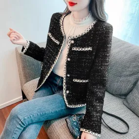 Xiaoxiang lady style black woolen coat for women autumn and winter 2023 new style high-end small temperament fashion top